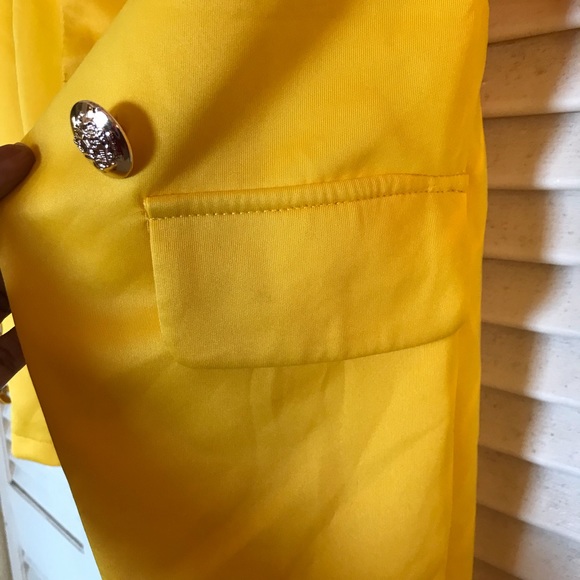 Women's Solid Color Two-piece Casual Blazer Jacket and Pants  Yellow XXS - Picture 6 of 16